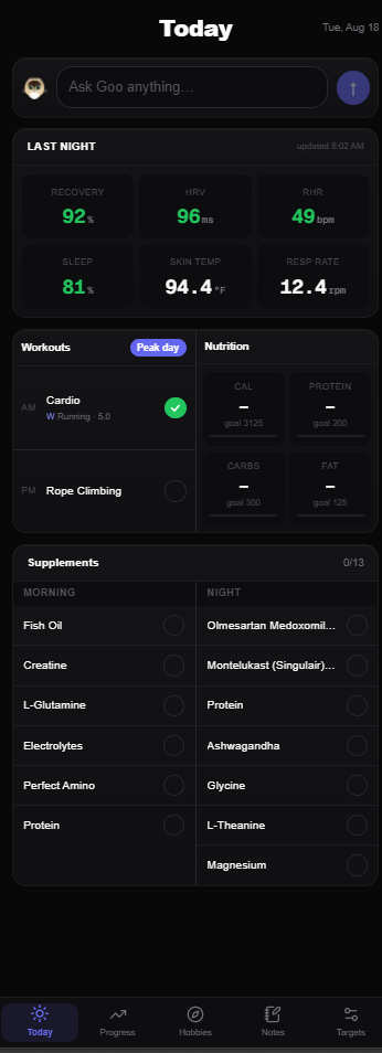 Life Dashboard — Today screen